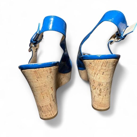 Franco Sarto Blue Buckle Peep Toe Sling-back Wedges Size 10 - Picture 5 of 7